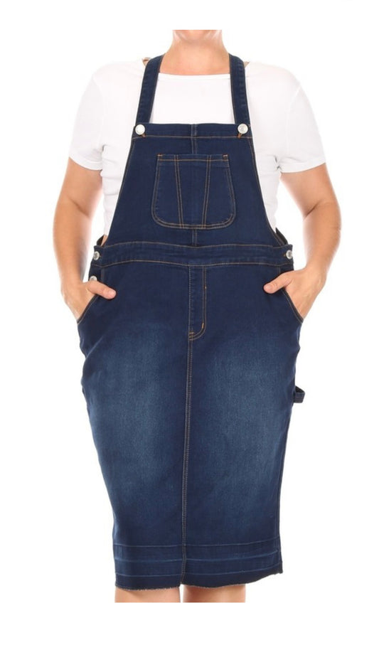 Be Girl denim bibbed dress blue jean skirt midi SHIPPING INCLUDED