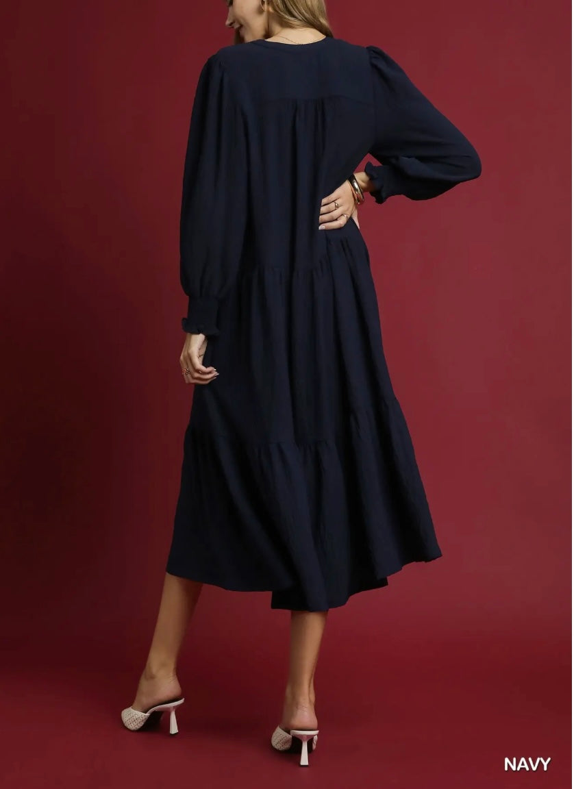 Umgee pocket navy dress midi FREE SHIPPING