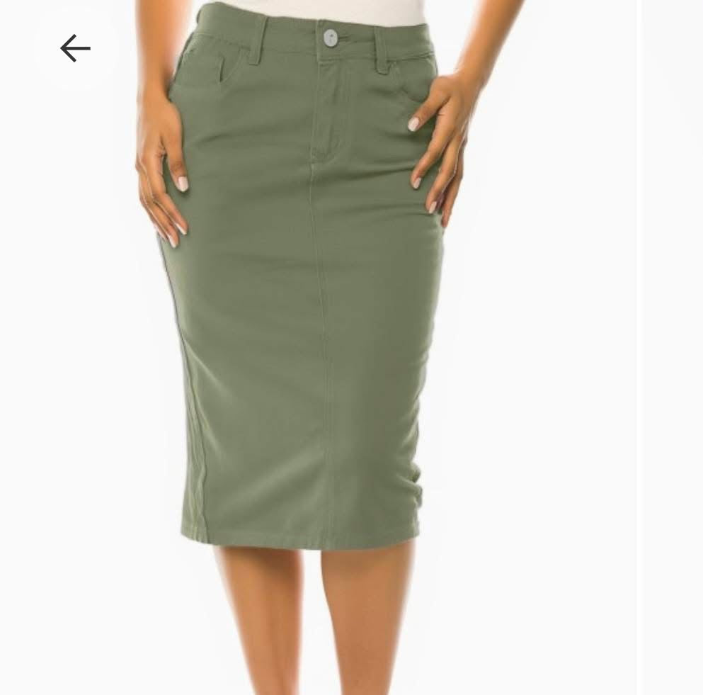 Olive Green Be Girl denim blue jean midi skirt SHIPPING INCLUDED