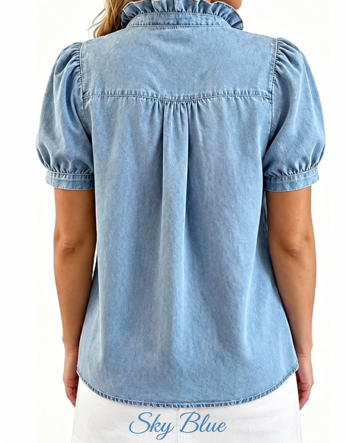 Frill Puff Sleeve Denim Top