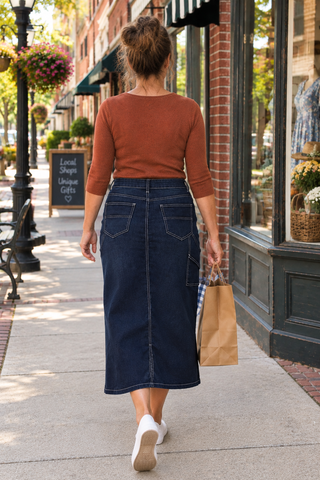 Be Girl Cargo midi blue jean denim skirt