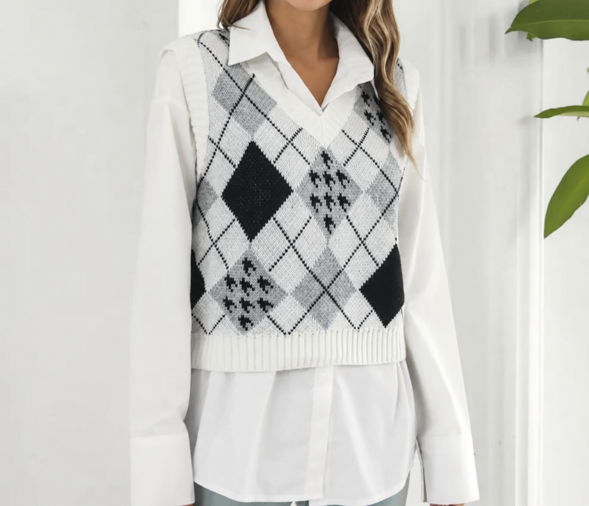 V-Neck Plaid Sweater Vest