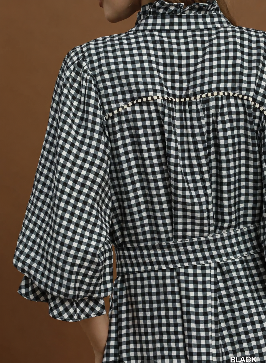 Umgee gingham checked pocket dress midi black