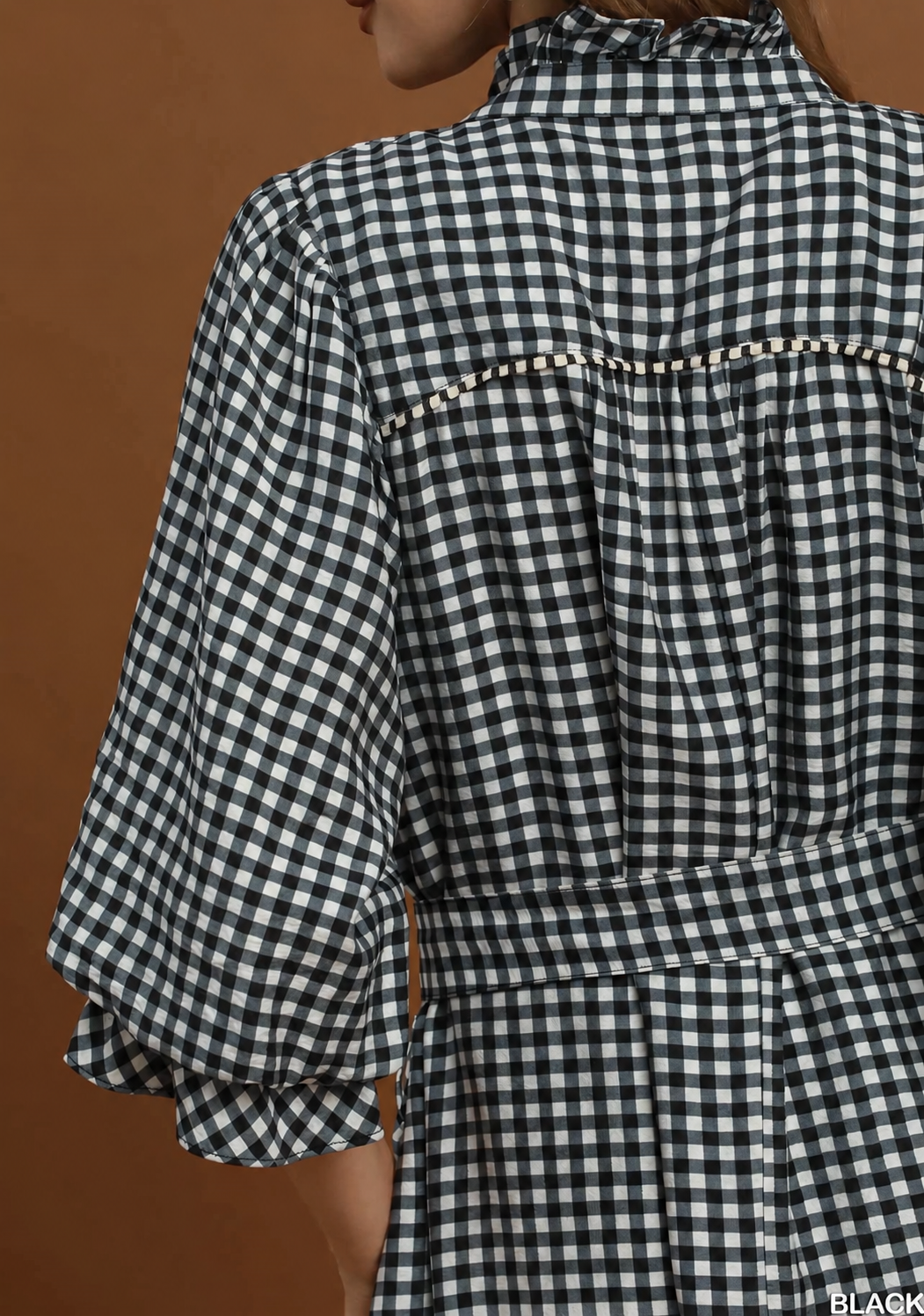 Umgee black white gingham checked pocketed midi belted midi dress
