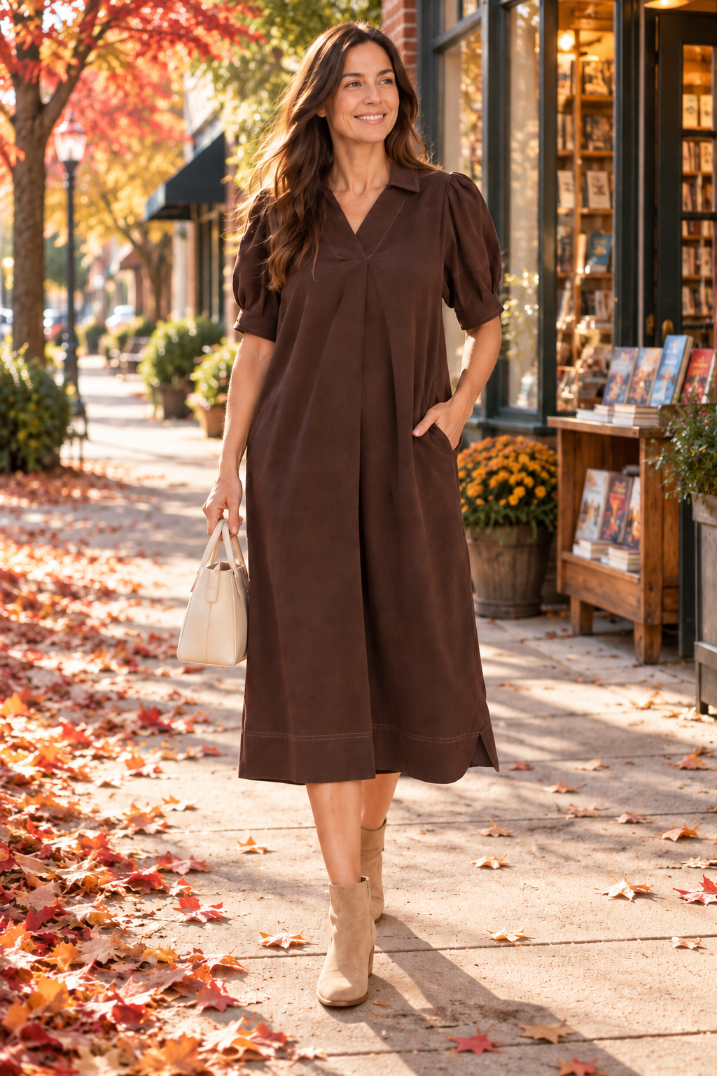 Umgee brown corduroy midi dress pockets