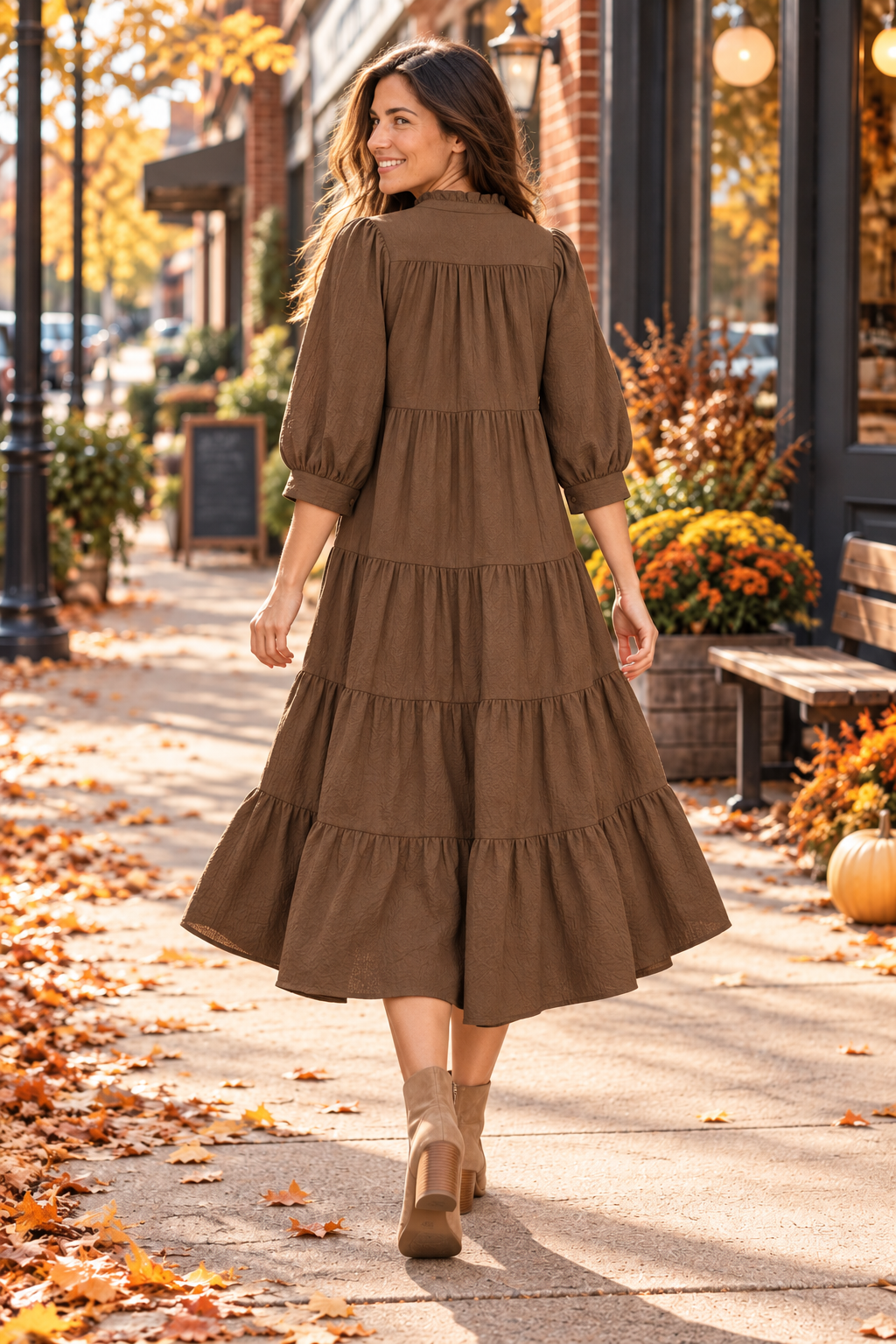 Umgee brown seersucker dress pockets