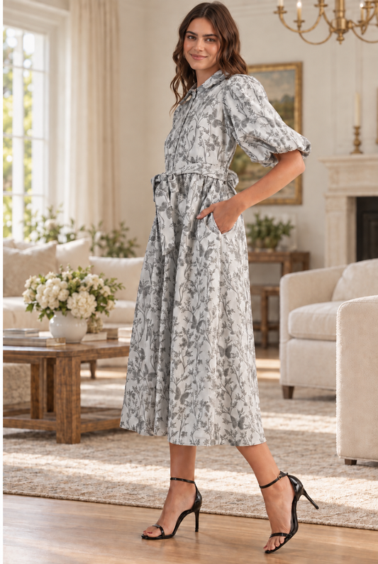 Jacquard &Merci midi silver elegant posh dress pockets