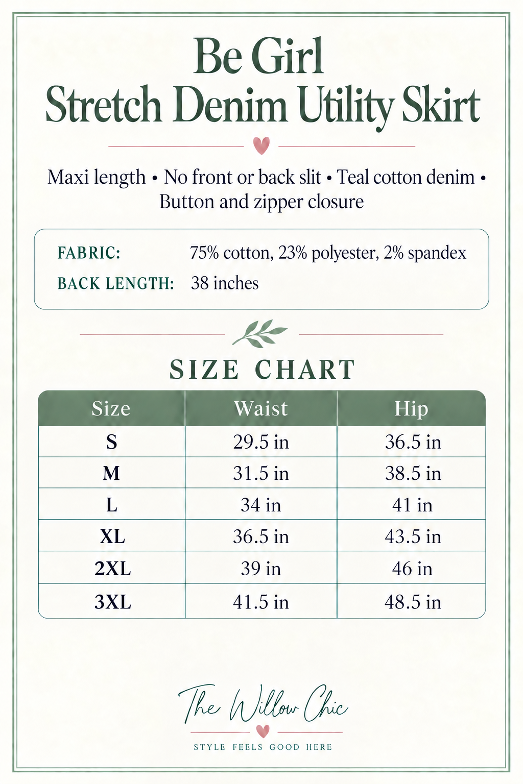 Teal long denim skirt Be Girl stretch denim