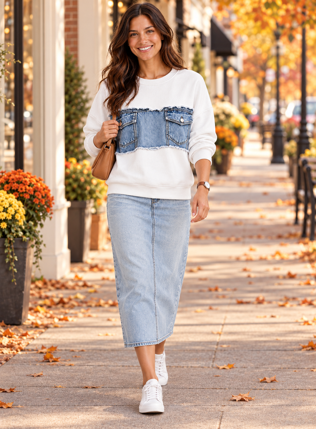 Full Size Denim Printed Dropped Shoulder Sweatshirt size xsmall-5x