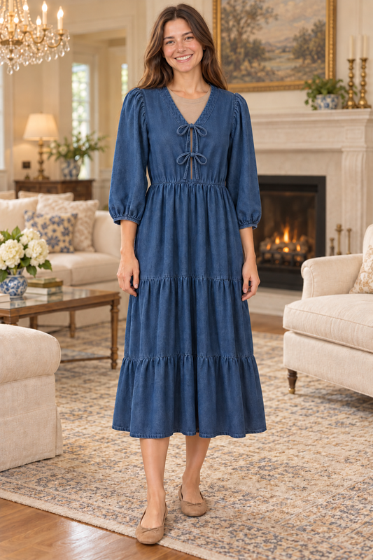 Blu Peppers layered denim dress midi (chest tee not included)
