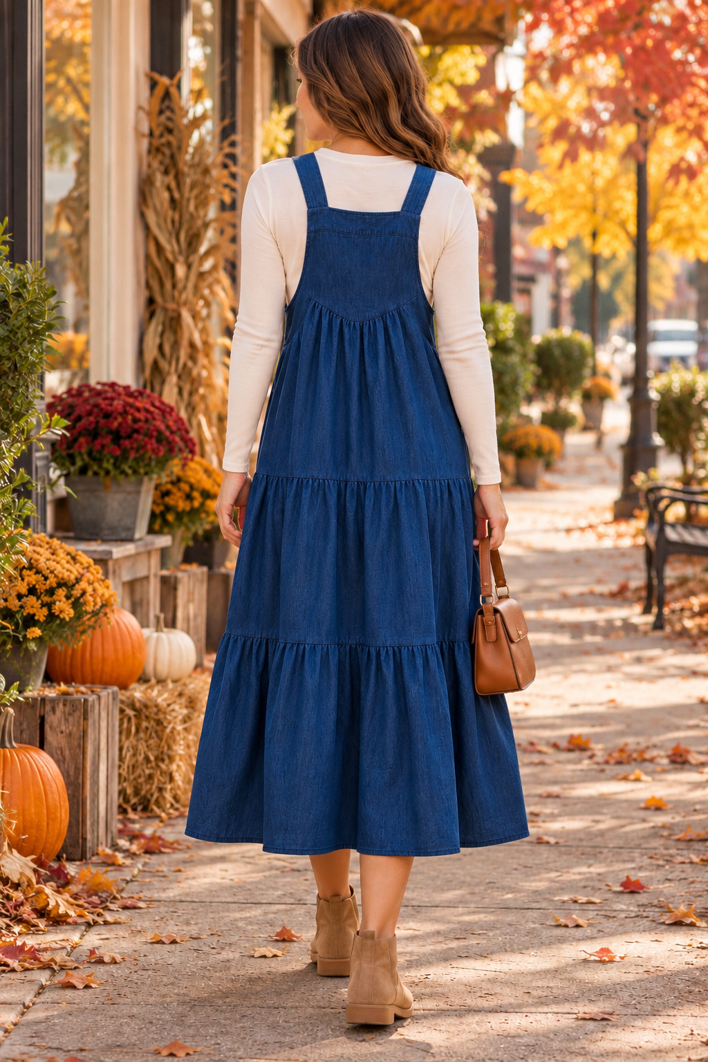 Oddi bibbed layered denim dress pockets