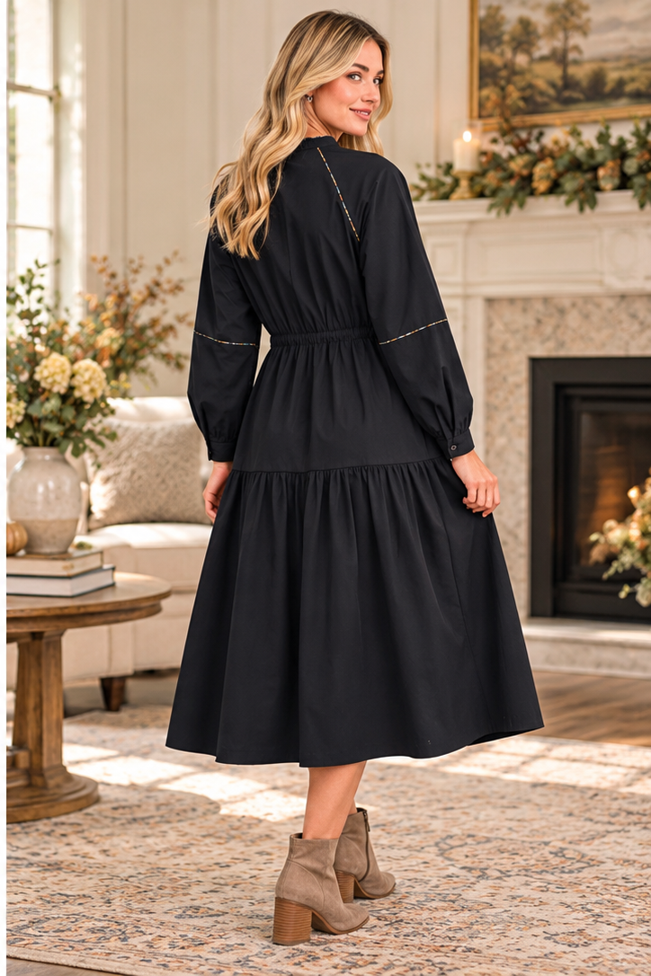 &Merci black midi dress pockets