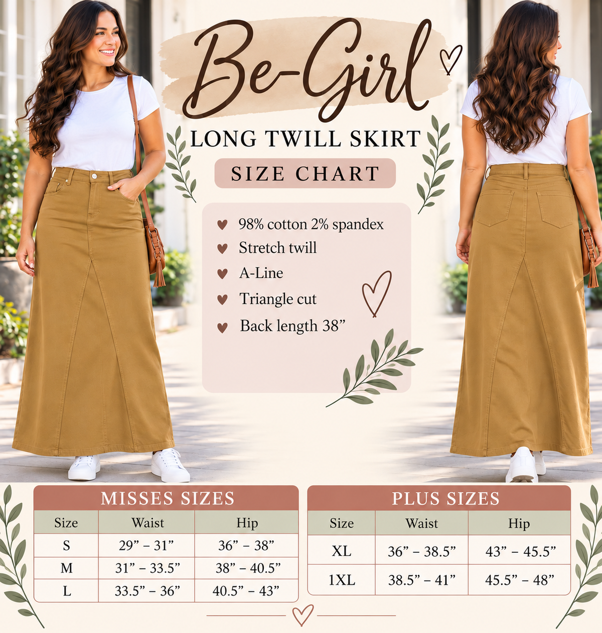 Khaki long Be Girl  denim skirt