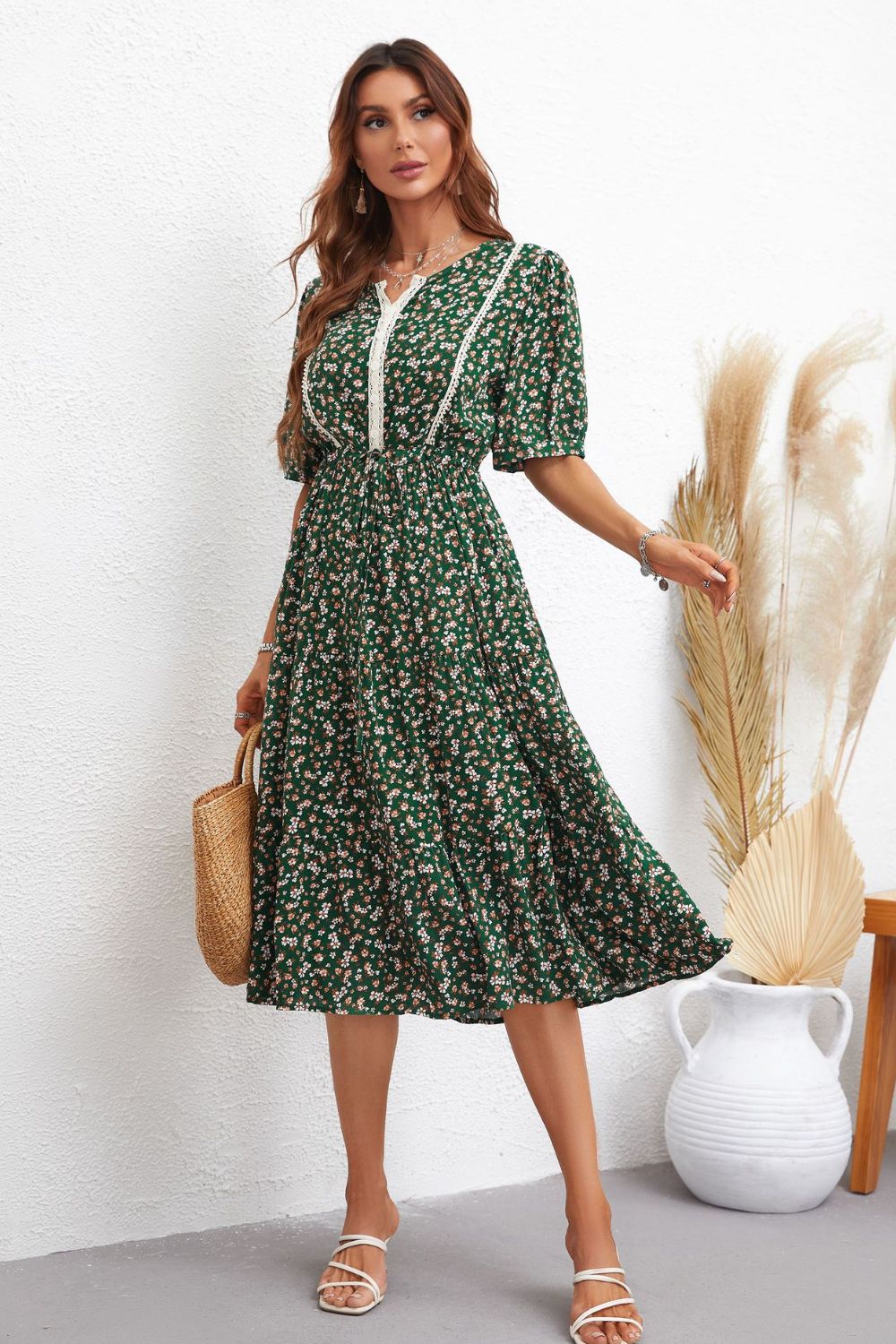 Angel Lace Trim Midi Dress